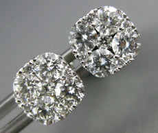 1.09CT DIAMOND 18KT WHITE GOLD 3D ROUND CLUSTER INVISIBLE SQUARE STUD EARRINGS