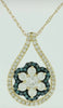 .62CT WHITE & BLUE DIAMOND 14KT YELLOW GOLD 3D FLOWER TEAR DROP FLOATING PENDANT
