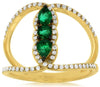 WIDE .62CT DIAMOND & AAA EMERALD 14KT YELLOW GOLD 3D ROUND & PEAR SHAPE FUN RING