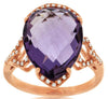 LARGE 8.83CT DIAMOND & AAA AMETHYST 14K ROSE GOLD PEAR SHAPE & ROUND FUN RING