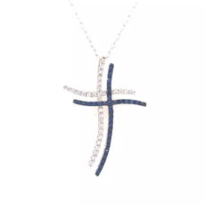 .43CT DIAMOND & AAA SAPPHIRE 18KT WHITE GOLD DOUBLE CROSS FUN FLOATING PENDANT