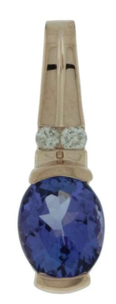 1.35CT DIAMOND & AAA TANZANITE 14KT ROSE GOLD OVAL & ROUND FUN FLOATING PENDANT