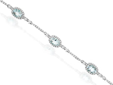 3.90CT DIAMOND & AAA AQUAMARINE 14KT WHITE GOLD 3D OVAL & ROUND TENNIS BRACELET