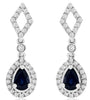 1.54CT DIAMOND & AAA SAPPHIRE 14K WHITE GOLD PEAR SHAPE & ROUND HANGING EARRINGS