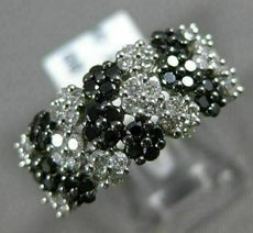WIDE 1.0CT WHITE & BLACK DIAMOND 14KT WHITE GOLD MULTI ROW MULTI FLOWER FUN RING