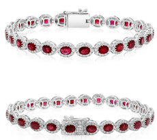 8.25CT DIAMOND & AAA RUBY 14KT WHITE GOLD OVAL & ROUND MULTI FLORAL BRACELET