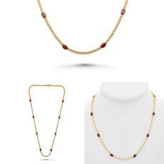 6.50CT DIAMOND & AAA RUBY 14K YELLOW GOLD OVAL & ROUND BY THE YARD LOVE NECKLACE