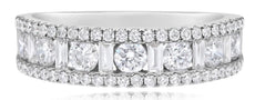 1.23CT DIAMOND 18KT WHITE GOLD ROUND & BAGUETTE 3 ROW WEDDING ANNIVERSARY RING