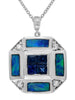 .30CT DIAMOND & AAA SAPPHIRE & OPAL 14KT WHITE GOLD 3D OCTAGON PYRAMID PENDANT