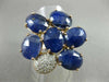 ESTATE LARGE 10.25CT DIAMOND & AAA SLICED BLUE AGATE 14KT ROSE GOLD FLOWER RING