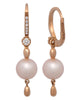 ESTATE .22CT DIAMOND & AAA PINK SOUTH SEA PEARL 18K ROSE GOLD LEVERBACK EARRINGS