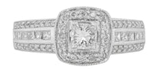 1.0CT DIAMOND 14KT WHITE GOLD 3D PRINCESS & ROUND SQUARE HALO LOW SETTING RING
