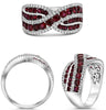 LARGE 1.96CT DIAMOND & AAA RUBY 14KT WHITE GOLD MULTI ROW CRISS CROSS LOVE RING