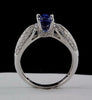 ESTATE 1.34CT DIAMOND & AAA SAPPHIRE 18K WHITE GOLD OVAL & ROUND ENGAGEMENT RING