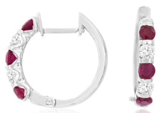 1.10CT DIAMOND & AAA RUBY 14KT WHITE GOLD 3D ROUND CHANNEL LUCIDA HOOP EARRINGS