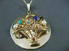 ANTIQUE LARGE AAA MULTI GEM & PEARL 14KT YELLOW GOLD FLOWER BASKET PENDANT #1237