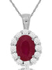 1.2CT DIAMOND & AAA RUBY 14KT WHITE GOLD 3D OVAL & ROUND FLOWER FLOATING PENDANT