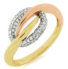 ESTATE 0.22CT DIAMOND 18KT TRI COLOR GOLD 3D MULTI ROW OVAL LOVE KNOT FUN RING