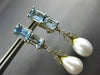 LARGE 3.92CT DIAMOND AAA AQUAMARINE & PEARL 14K WHITE GOLD LEAF HANGING EARRINGS