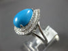 ESTATE LARGE 3.87CT DIAMOND & AAA TURQUOISE 14KT WHITE GOLD PEAR SHAPE HALO RING