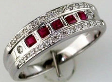 .38CT DIAMOND & AAA RUBY 14K WHITE GOLD ROUND & PRINCESS ETOILE ANNIVERSARY RING