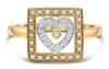 ESTATE .16CT DIAMOND 14KT 2 TONE GOLD 3D OPEN HEART SOLITAIRE SQUARE LOVE RING