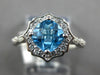 ESTATE 1.45CT DIAMOND & AAA BLUE TOPAZ 14KT WHITE GOLD FLOWER FILIGREE FUN RING