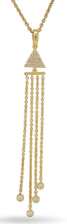 .16CT DIAMOND 14KT YELLOW GOLD TRIANGULAR MULTI ROW CHANDELIER FLOATING PENDANT