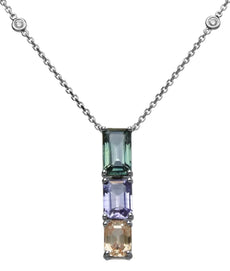 4.60CT DIAMOND & AAA MULTI COLOR SAPPHIRE 18K WHITE GOLD 3 STONE LARIAT NECKLACE