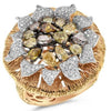 LARGE 2.06CT WHITE & FANCY YELLOW DIAMOND 18KT ROSE GOLD 3D SUNFLOWER FUN RING
