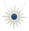 LARGE 1.41CT DIAMOND & AAA SAPPHIRE 18K WHITE GOLD SUNBURST FLOWER LOVE NECKLACE