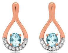 ESTATE 0.74CT DIAMOND & AAA AQUAMARINE 14KT ROSE GOLD TEAR DROP HANGING EARRINGS