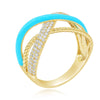 .45CT DIAMOND & TURQUOISE ENAMEL 14K YELLOW GOLD MULTI ROW CRISS CROSS LOVE RING