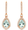 2.32CT DIAMOND & AAA AQUAMARINE 14KT ROSE GOLD 3D PEAR SHAPE HANGING EARRINGS