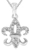 .02CT DIAMOND 14KT WHITE GOLD CLASSIC FILIGREE FLEUR DE LIS FUN FLOATING PENDANT
