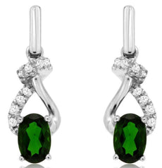 ESTATE 1CT DIAMOND & AAA RUSSALITE 14KT WHITE GOLD OVAL & ROUND HANGING EARRINGS
