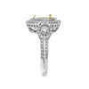 2.39CT WHITE & FANCY YELLOW DIAMOND 18KT 2 TONE GOLD DOUBLE HALO ENGAGEMENT RING