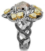 LARGE 4.67CT WHITE & MULTI COLOR DIAMOND 18KT WHITE & BLACK GOLD FLOWER FUN RING