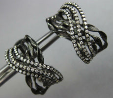 .35CT DIAMOND 14KT BLACK GOLD 3D MULTI ROW CRISS CROSS CLIP ON HANGING EARRINGS