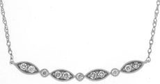 .16CT DIAMOND 14K WHITE GOLD ROUND MARQUISE SHAPE FILIGREE MILGRAIN BAR NECKLACE