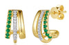 WIDE .32CT DIAMOND & AAA EMERALD 14K 2 TONE GOLD 3 ROW UMBRELLA HANGING EARRINGS