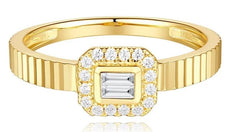 .18CT DIAMOND 14K YELLOW GOLD ROUND & BAGUETTE BEZEL SQUARE HALO RICH FUN RING