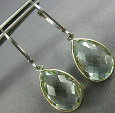 6.0CT AAA GREEN AMETHYST 14KT WHITE GOLD PEAR SHAPE LEVER BACK HANGING EARRINGS