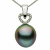 ESTATE .63CT DIAMOND & AAA TAHITIAN PEARL 18KT WHITE GOLD CLASSIC HEART PENDANT