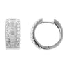 WIDE 4.0CT DIAMOND 18K WHITE GOLD 3D ROUND & BAGUETTE 3 ROW HUGGIE HOOP EARRINGS