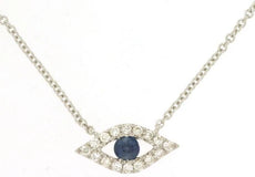 .20CT DIAMOND & AAA SAPPHIRE 14KT WHITE GOLD 3D CLASSIC LUCKY EVIL EYE NECKLACE