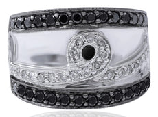 ESTATE 1.25CT WHITE & BLACK DIAMOND 14KT WHITE GOLD LOVE KNOT FILIGREE FUN RING