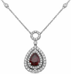 ESTATE 2.07CT DIAMOND & AAA RUBY 18KT WHITE GOLD 3D CIRCLE OF LIFE HALO NECKLACE