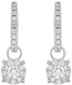 ESTATE .89CT DIAMOND 14KT WHITE GOLD 3D CLUSTER FLOWER FUN HANGING EARRINGS