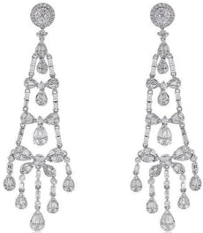 LARGE 3.54CT DIAMOND 18KT WHITE GOLD ROUND & BAGUETTE BUTTERFLY HANGING EARRINGS